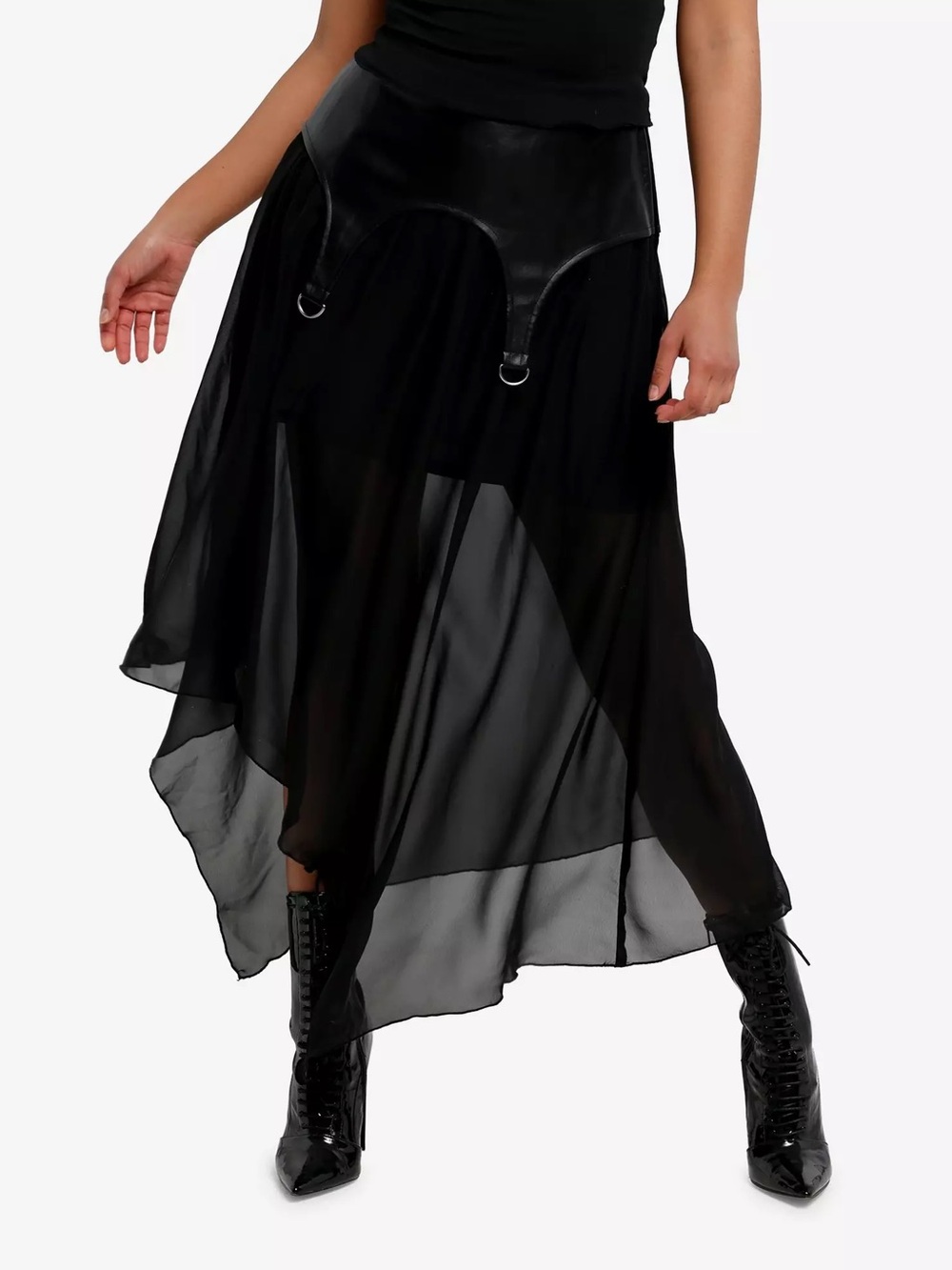 Cosmic Aura Faux Leather & Chiffon Maxi Skirt